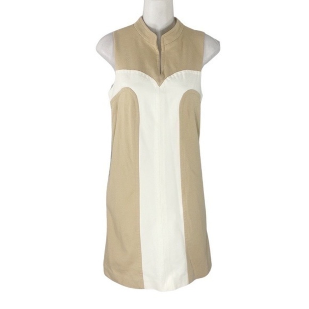 Lilly Pulitzer tan white color block mod sleeveless shift dress S4
